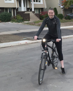 Karen on her bicycle